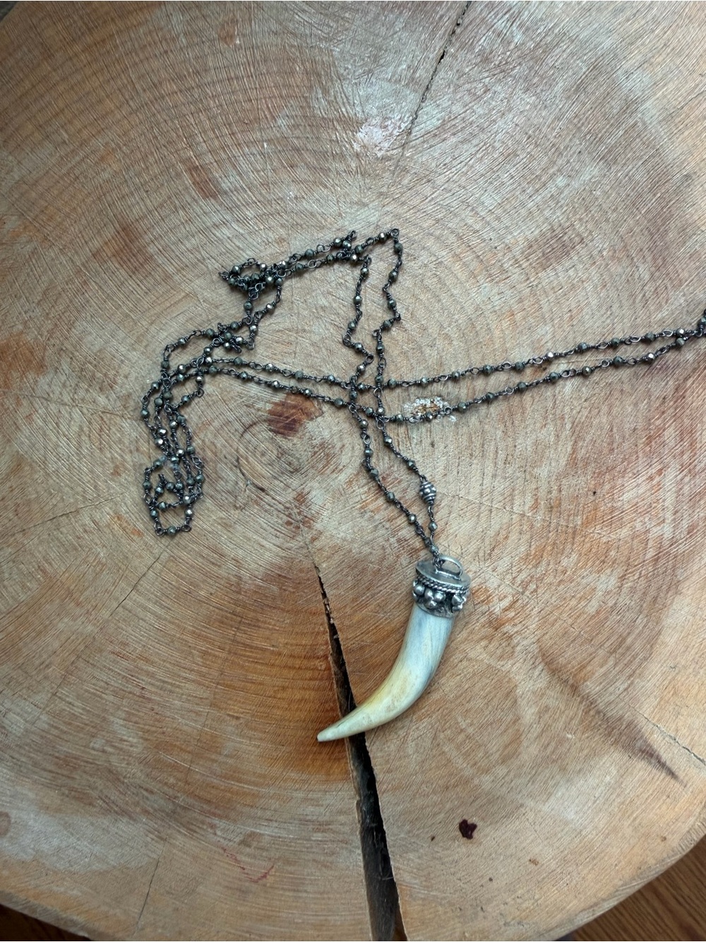 Handmade Sterling Silver Tooth Tusk Pendant 32”Sparkle Chain Necklace